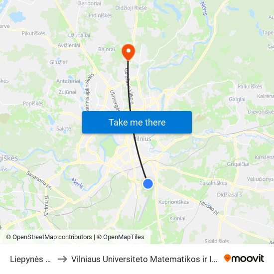 Liepynės Kapinės to Vilniaus Universiteto Matematikos ir Informatikos Institutas map