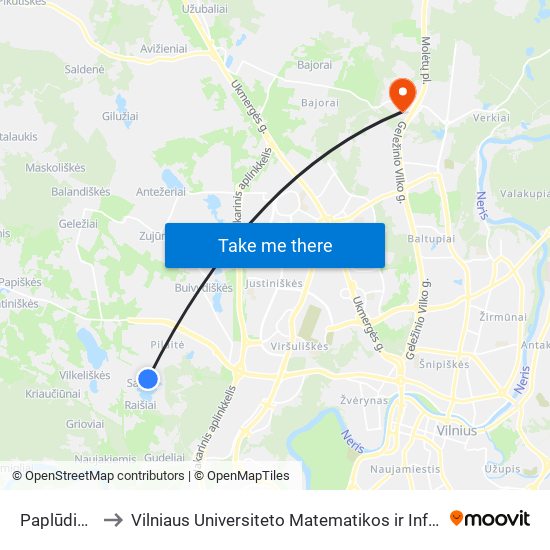 Paplūdimio St. to Vilniaus Universiteto Matematikos ir Informatikos Institutas map