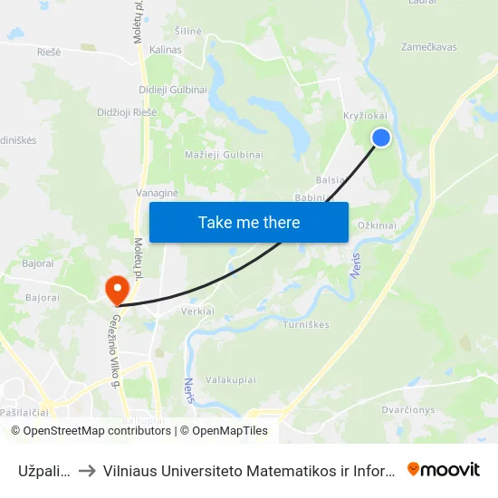 Užpalių St. to Vilniaus Universiteto Matematikos ir Informatikos Institutas map