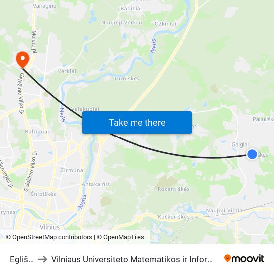 Egliškės to Vilniaus Universiteto Matematikos ir Informatikos Institutas map