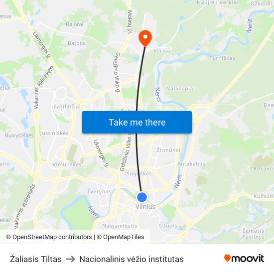 Žaliasis Tiltas to Nacionalinis vėžio institutas map