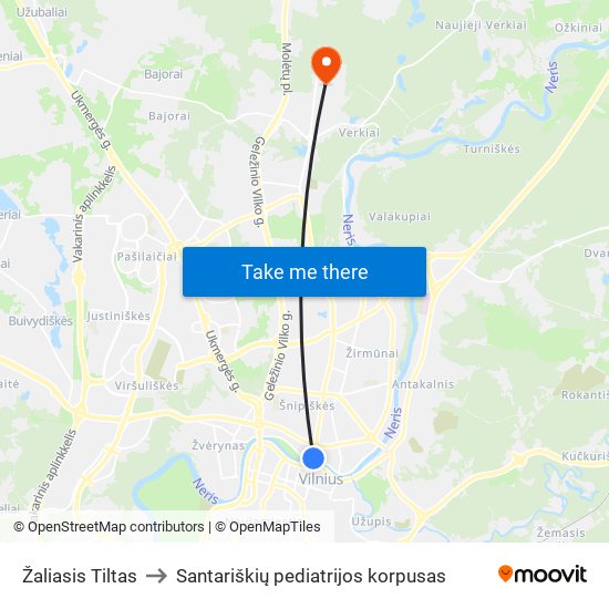 Žaliasis Tiltas to Santariškių pediatrijos korpusas map