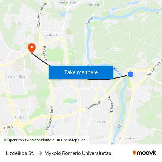 Lizdeikos St. to Mykolo Romerio Universitetas map