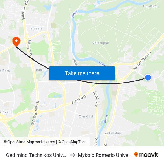 Gedimino Technikos Universitetas to Mykolo Romerio Universitetas map