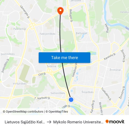 Lietuvos Sąjūdžio Kelias to Mykolo Romerio Universitetas map