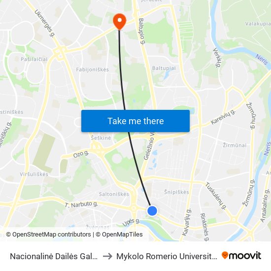 Nacionalinė Dailės Galerija to Mykolo Romerio Universitetas map