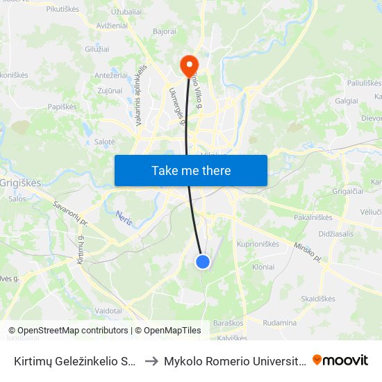 Kirtimų Geležinkelio Stotis to Mykolo Romerio Universitetas map