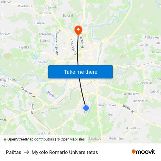 Paštas to Mykolo Romerio Universitetas map