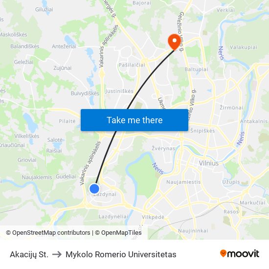 Akacijų St. to Mykolo Romerio Universitetas map