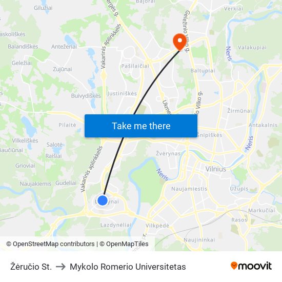 Žėručio St. to Mykolo Romerio Universitetas map