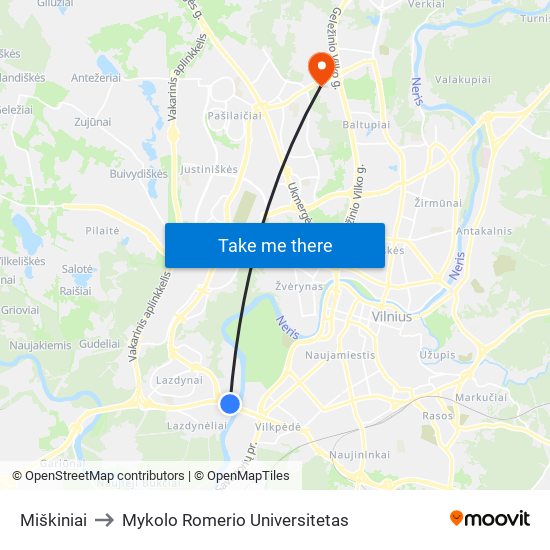 Miškiniai to Mykolo Romerio Universitetas map