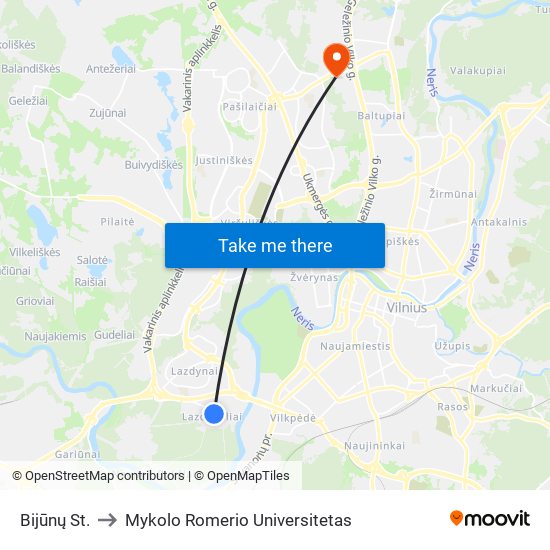 Bijūnų St. to Mykolo Romerio Universitetas map
