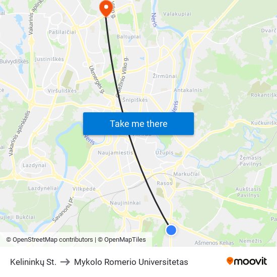 Kelininkų St. to Mykolo Romerio Universitetas map