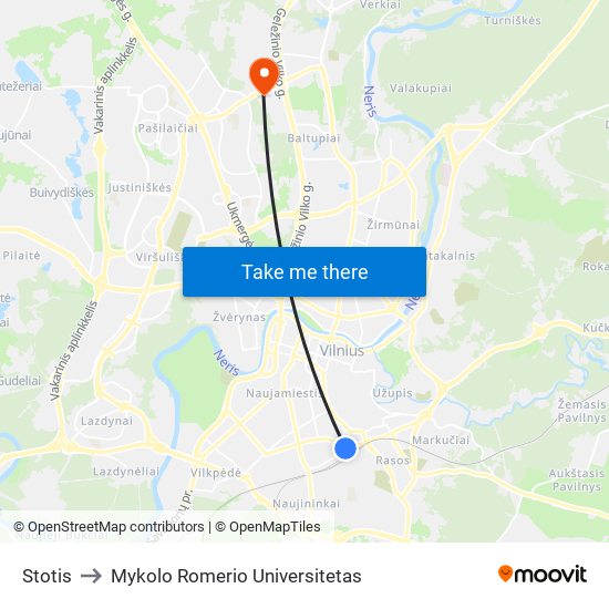 Stotis to Mykolo Romerio Universitetas map