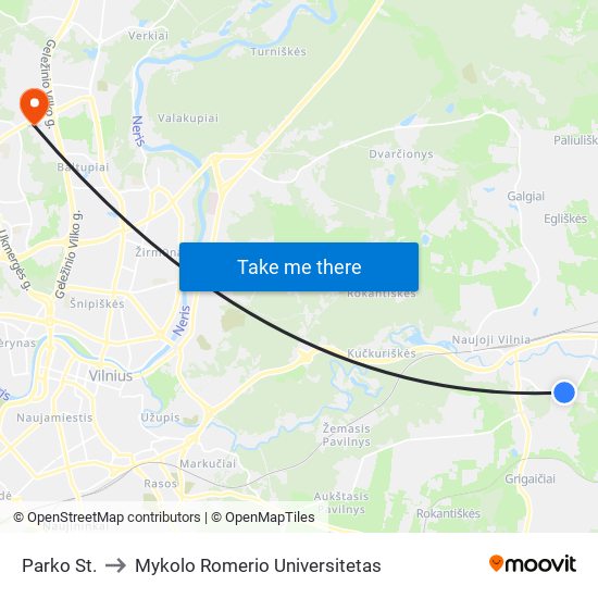 Parko St. to Mykolo Romerio Universitetas map