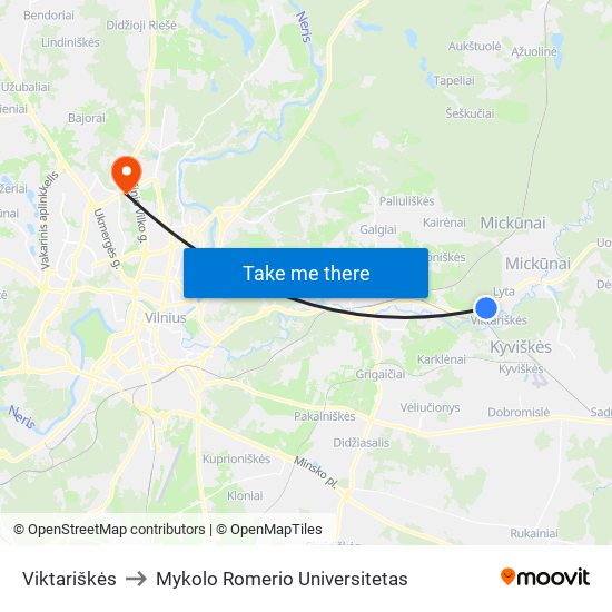 Viktariškės to Mykolo Romerio Universitetas map