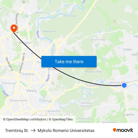 Tremtinių St. to Mykolo Romerio Universitetas map
