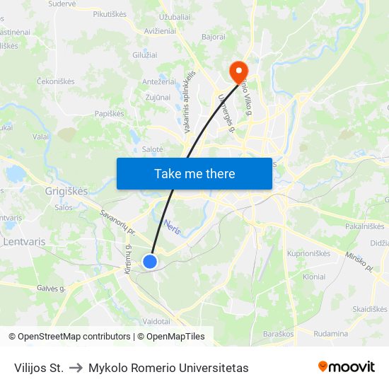 Vilijos St. to Mykolo Romerio Universitetas map