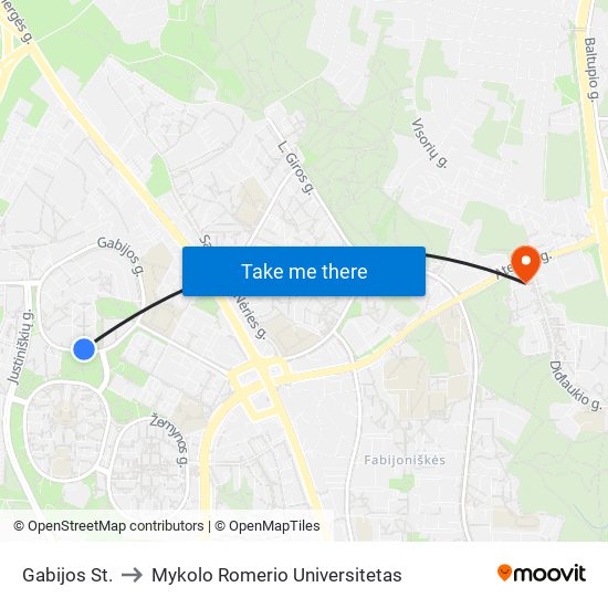 Gabijos St. to Mykolo Romerio Universitetas map