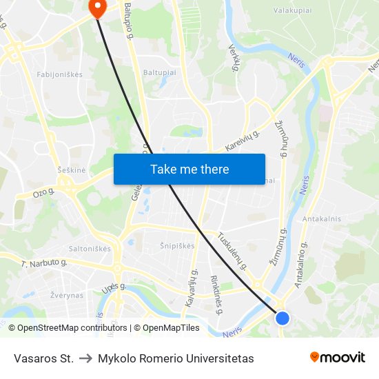 Vasaros St. to Mykolo Romerio Universitetas map