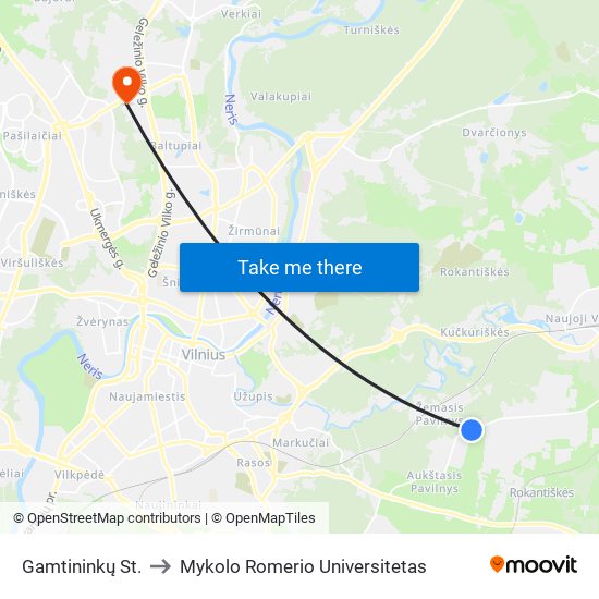 Gamtininkų St. to Mykolo Romerio Universitetas map
