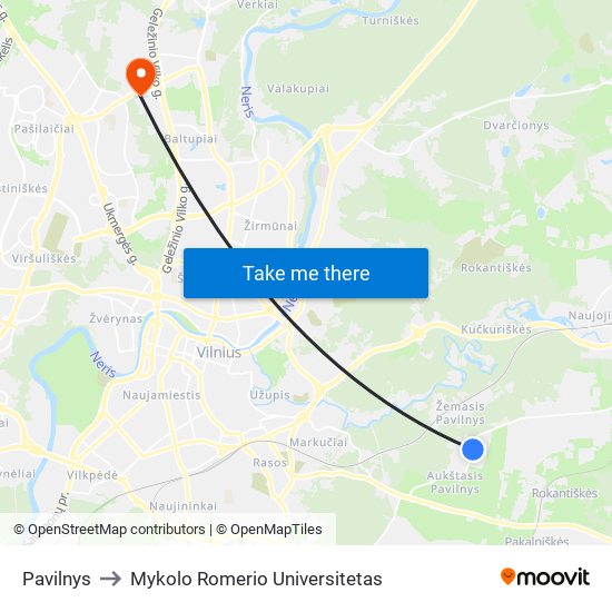 Pavilnys to Mykolo Romerio Universitetas map