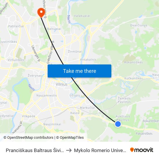Pranciškaus Baltraus Šivickio St. to Mykolo Romerio Universitetas map