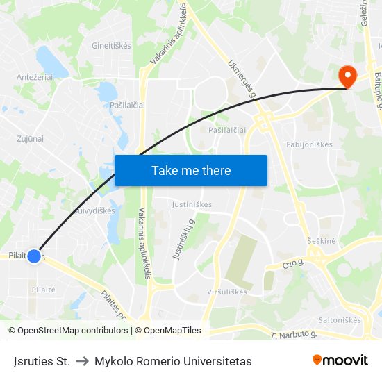 Įsruties St. to Mykolo Romerio Universitetas map