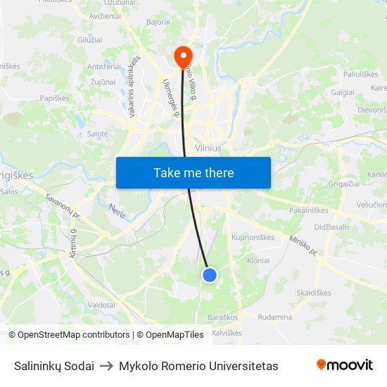 Salininkų Sodai to Mykolo Romerio Universitetas map