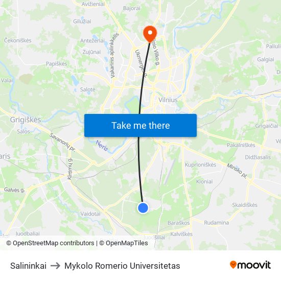 Salininkai to Mykolo Romerio Universitetas map