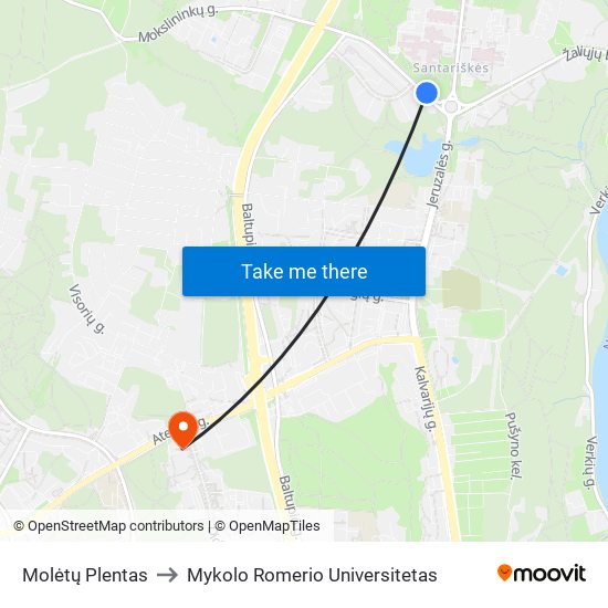 Molėtų Plentas to Mykolo Romerio Universitetas map