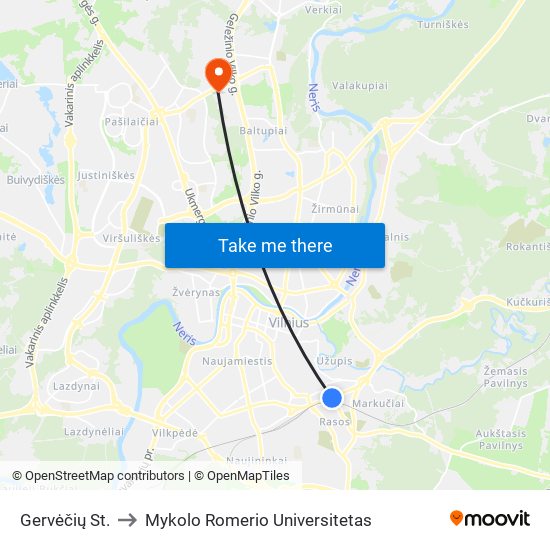 Gervėčių St. to Mykolo Romerio Universitetas map