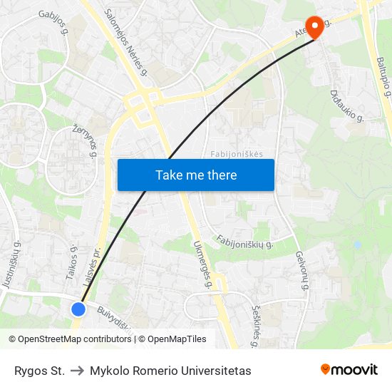 Rygos St. to Mykolo Romerio Universitetas map