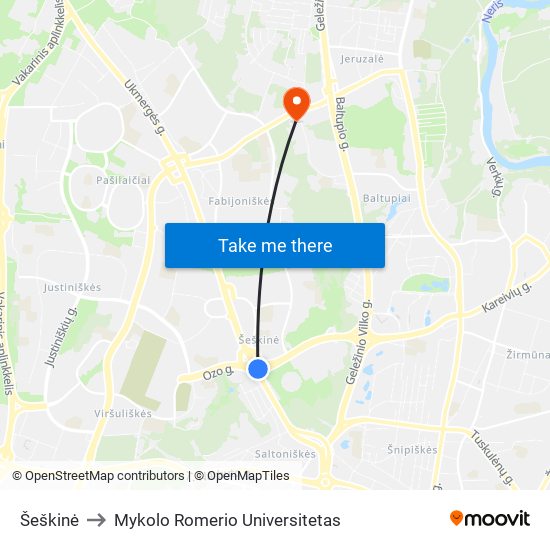 Šeškinė to Mykolo Romerio Universitetas map