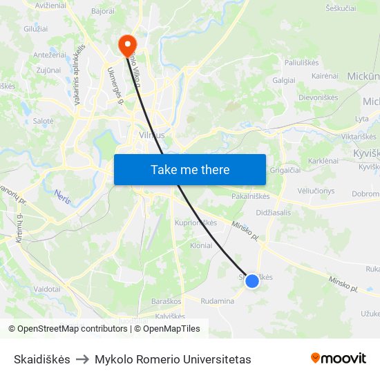 Skaidiškės to Mykolo Romerio Universitetas map