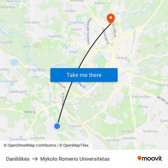 Daniliškės to Mykolo Romerio Universitetas map