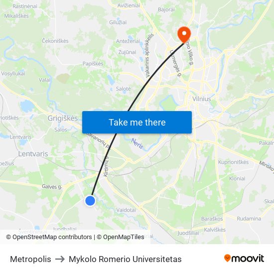 Metropolis to Mykolo Romerio Universitetas map
