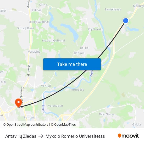 Antavilių Žiedas to Mykolo Romerio Universitetas map