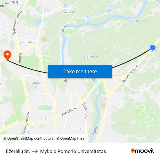 Ežerėlių St. to Mykolo Romerio Universitetas map