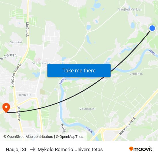 Naujoji St. to Mykolo Romerio Universitetas map