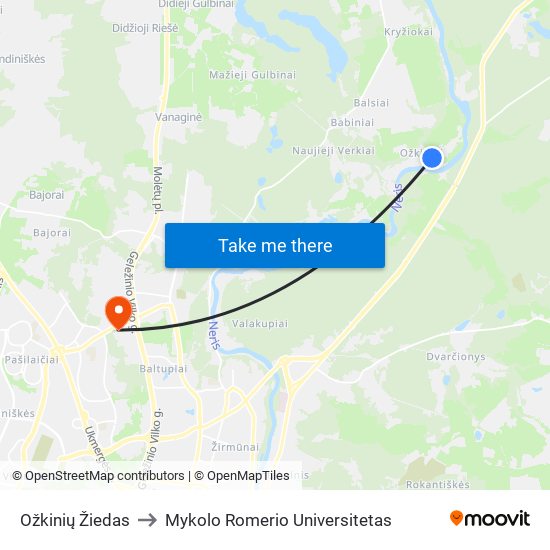 Ožkinių Žiedas to Mykolo Romerio Universitetas map