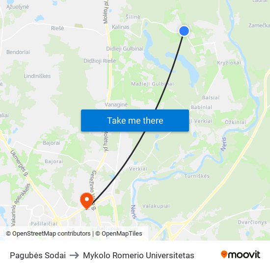 Pagubės Sodai to Mykolo Romerio Universitetas map