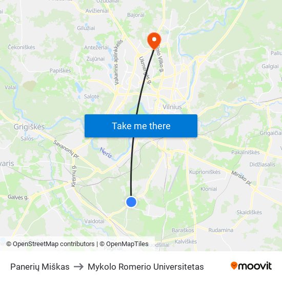 Panerių Miškas to Mykolo Romerio Universitetas map