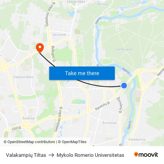 Valakampių Tiltas to Mykolo Romerio Universitetas map