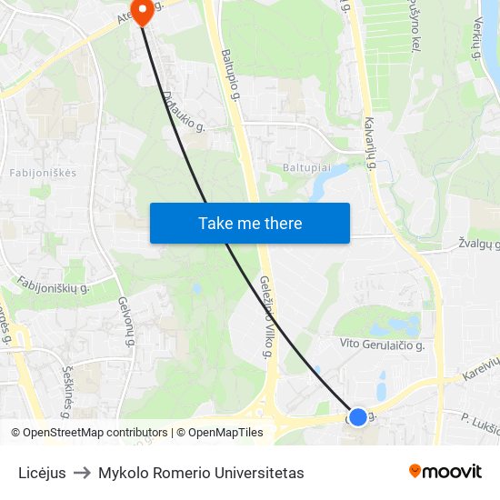 Licėjus to Mykolo Romerio Universitetas map