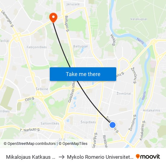 Mikalojaus Katkaus St. to Mykolo Romerio Universitetas map
