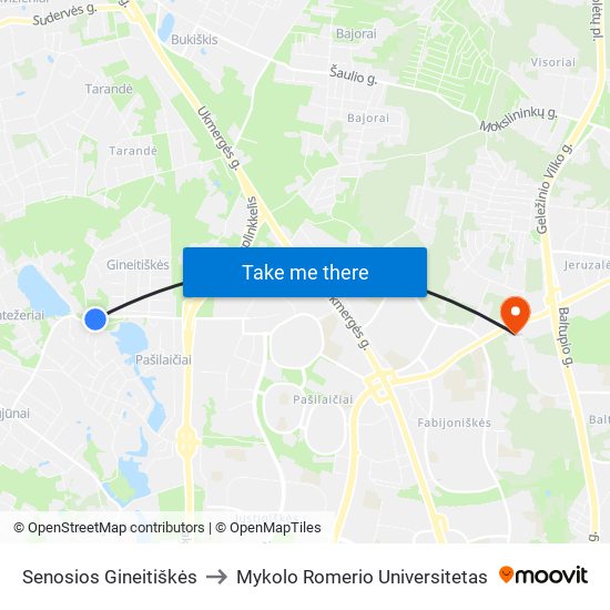 Senosios Gineitiškės to Mykolo Romerio Universitetas map