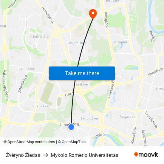 Žvėryno Žiedas to Mykolo Romerio Universitetas map