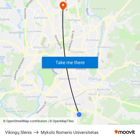 Vikingų Slėnis to Mykolo Romerio Universitetas map