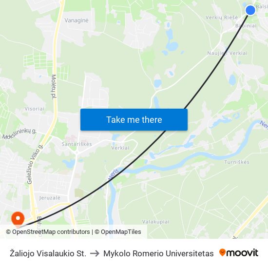 Žaliojo Visalaukio St. to Mykolo Romerio Universitetas map